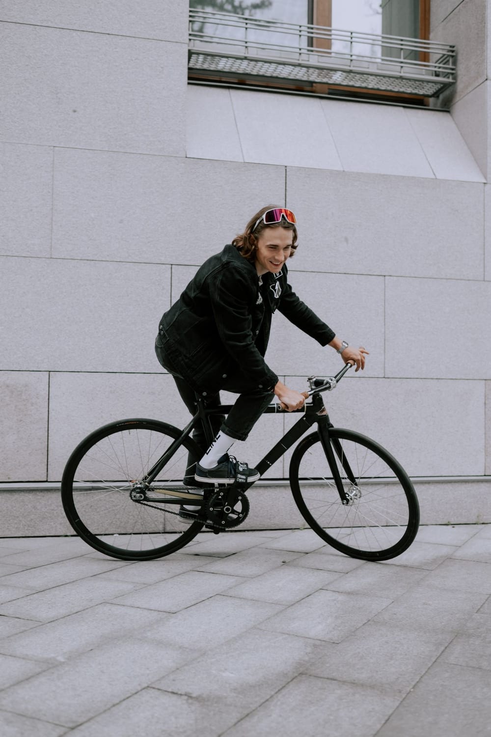Cyclist riding through the city